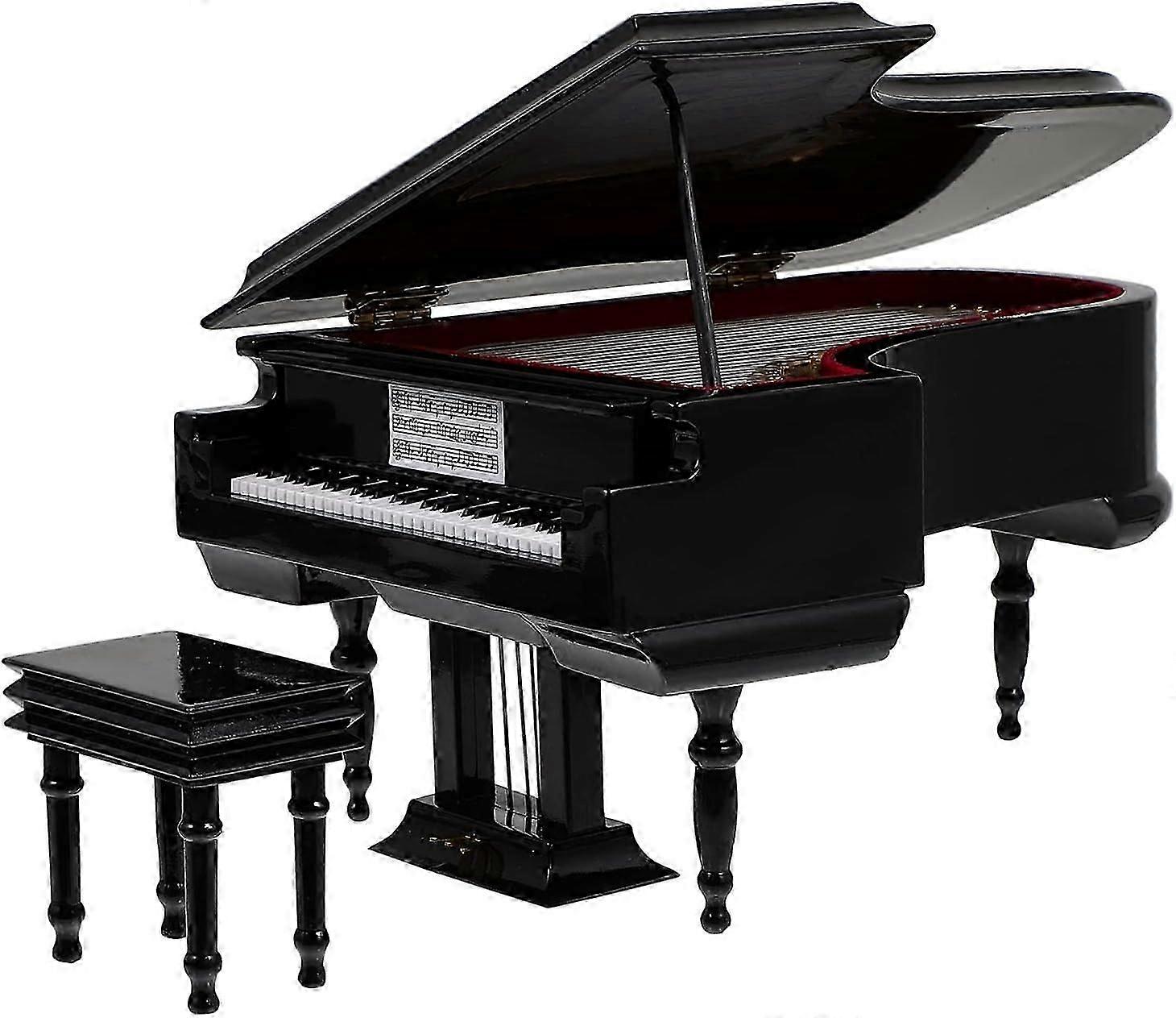 Piano Music Box Grand Piano Model Miniature Basswood Music Instrument Ornament Dollhouse Model Home Decor 20x14x11CM ColorBlack