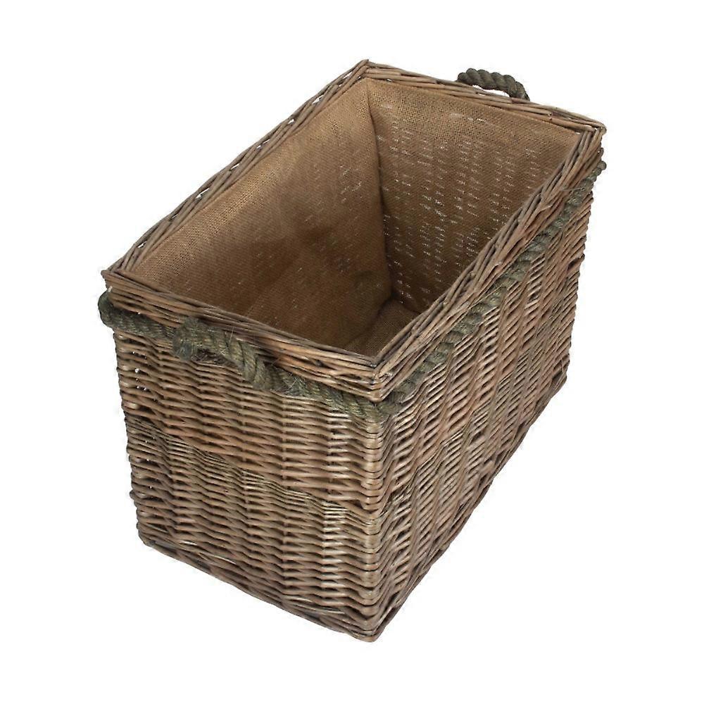Rectangular Rope Handled Wicker Log Basket