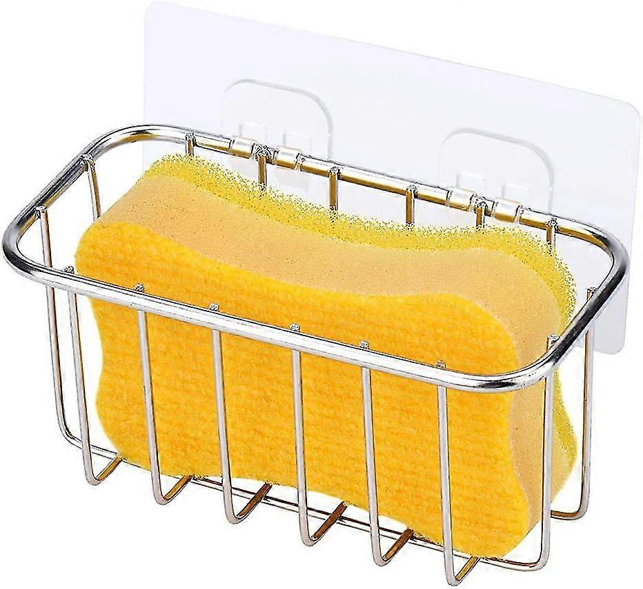 Adhesive Sponge Holder, Stainless Steel Kitchen Sink Caddy, Silver