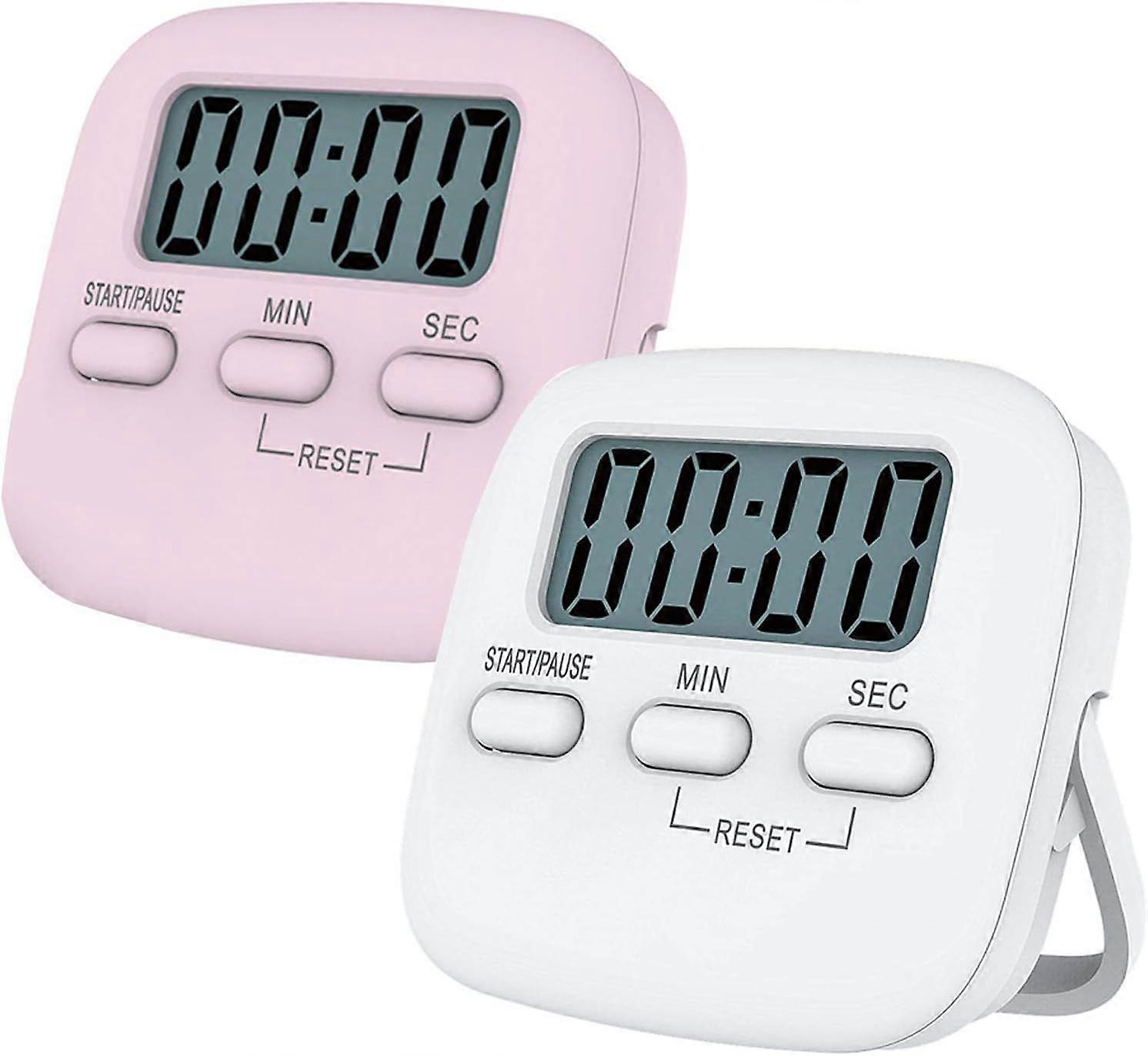 Pack of 2 Short Time Alarm Clocks, Digital Timer with LCD Large Display, Clear Show, Loud Sound Kitchen Alarm Clock, 3 Placement Methods, Magnetic, Co