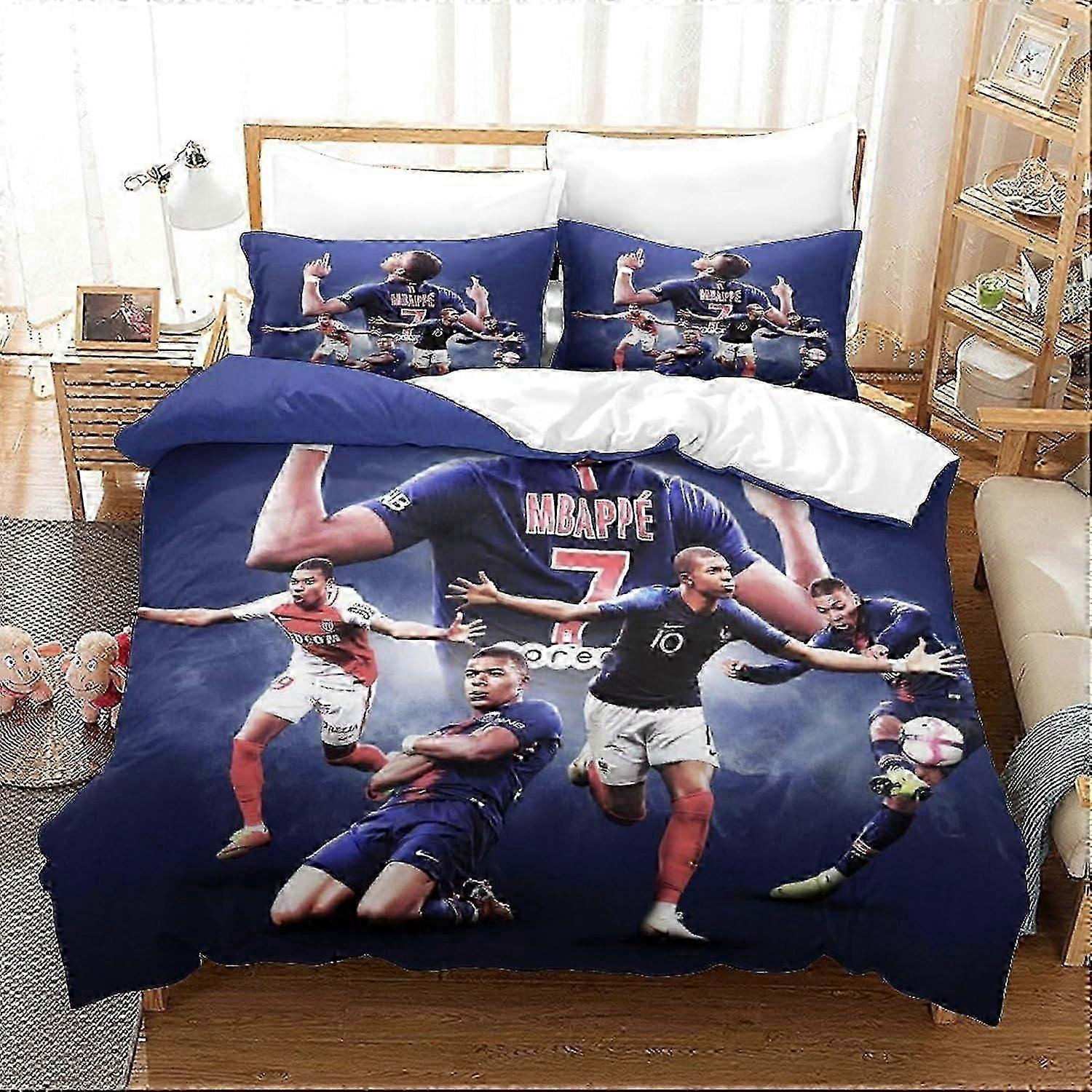 J3845 Lakan Mbappe påslakan med örngott 3D-tryckt sängkläder med dragkedja Unik design Antiallergisk Täcke Täcke Lakan BBA