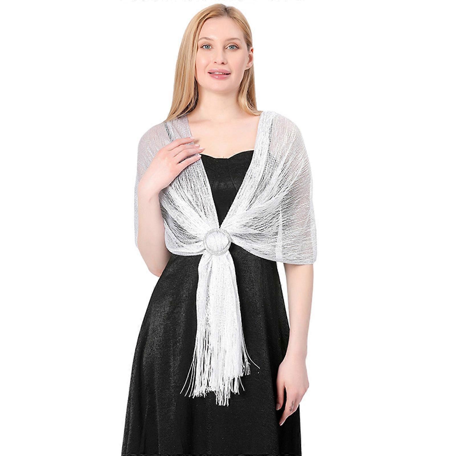 Elegant kvällssjal för vuxna kvinnor tofshalsad sjal för kvällsfester formell axelsjal pashmina vit
