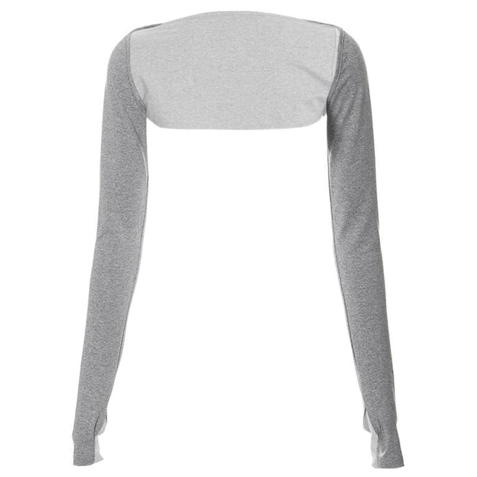 Femmes Sexy Coupe Carrée Col Spaghetti Sangle Moulante Queue de Poisson Maxi Robe Longue Trou Pouce Manches Longues Haussement d’épaules Crop Top gris châle XL