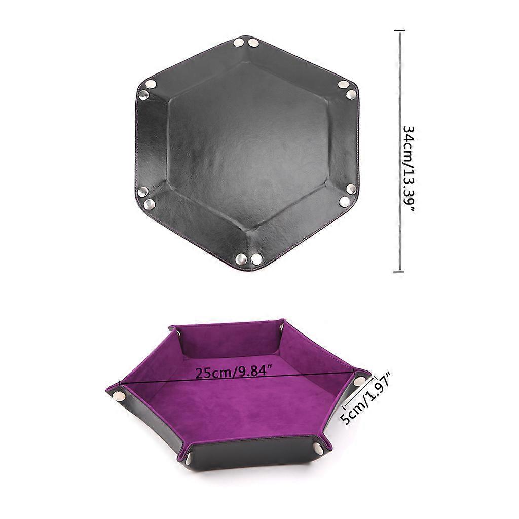 Folding Hexagon Dice Game Storage Tray Box Table Games Key Box Coin Square Thick PU Leather Dice Track Change Tray Purple