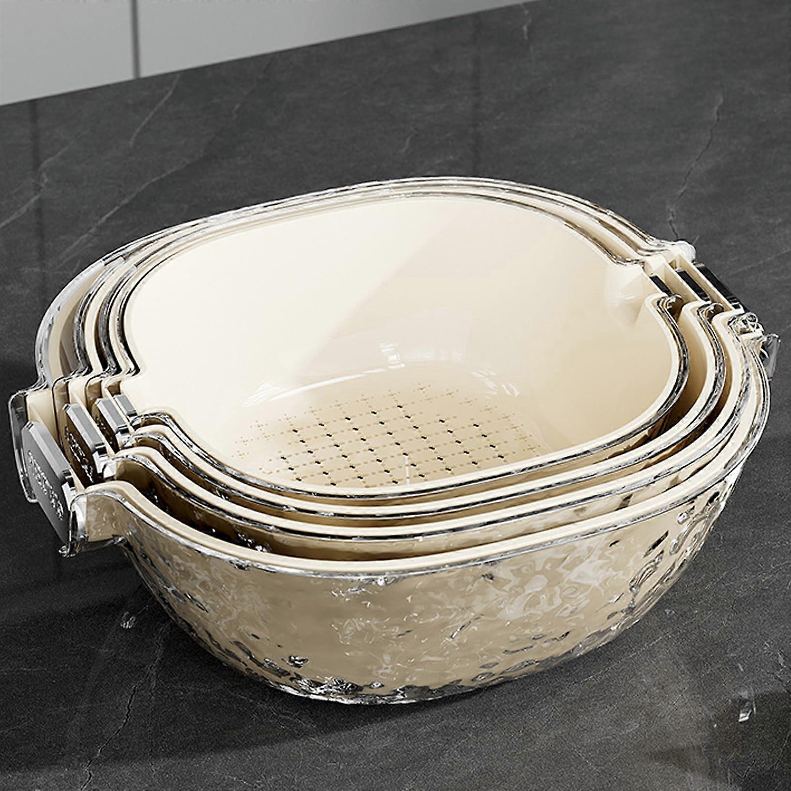 4 Piece BPA-Free Double Layer Strainer Bowl Set for Washing Fruits and Vegetables in 4 Sizes