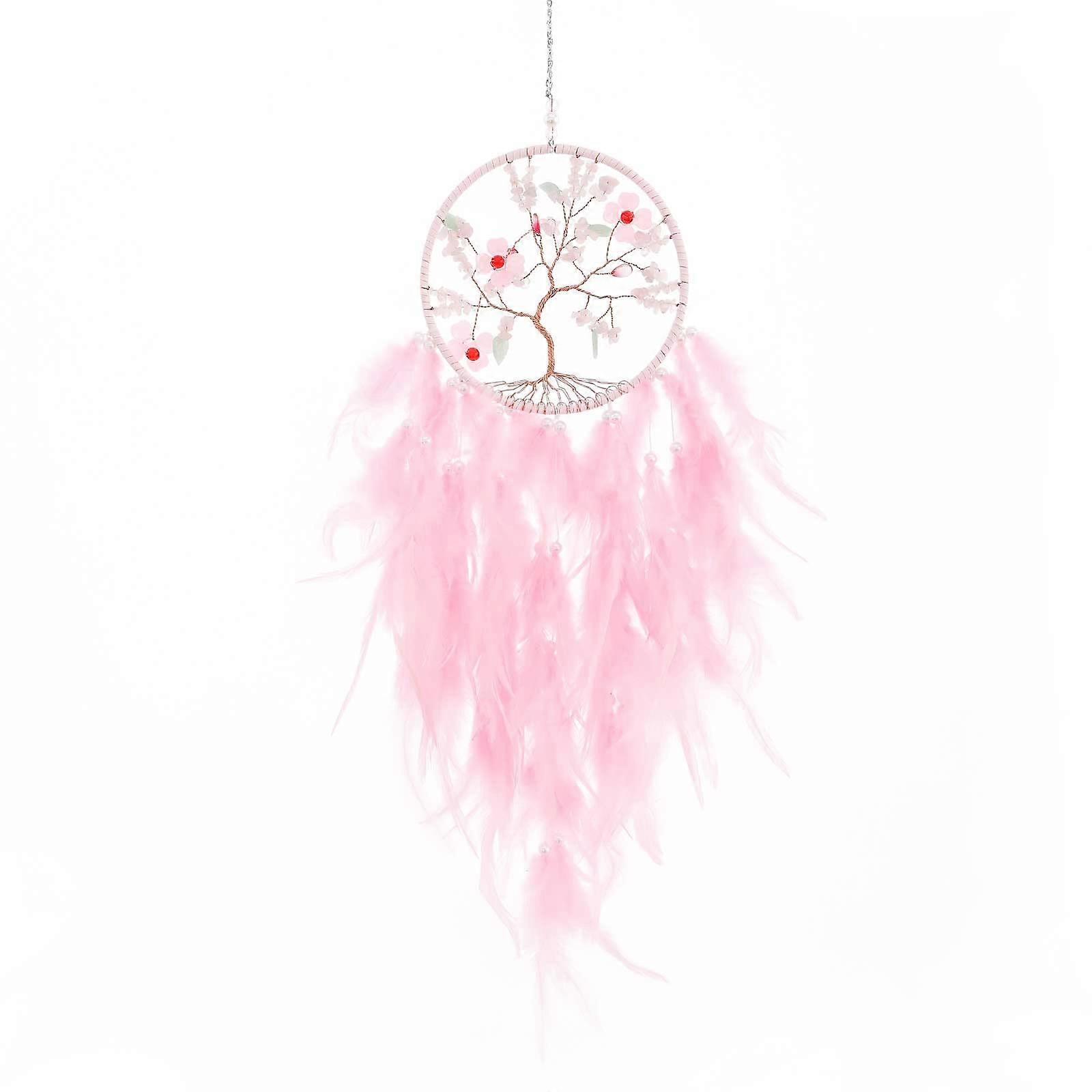 Handmade Pink Feather Dream Catcher for Bedroom, 25.6 Inch