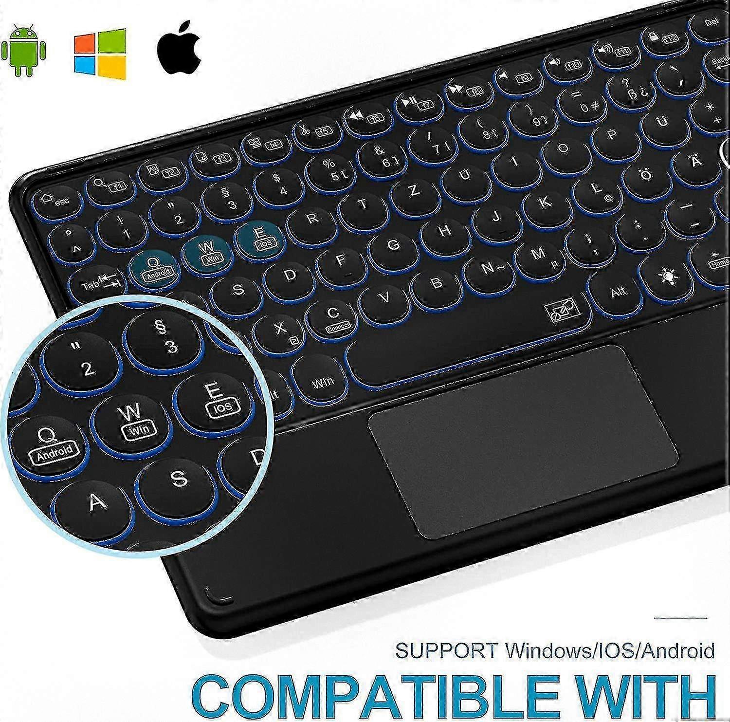Rechargeable Wireless Bluetooth Keyboard with Touchpad and 7-Color Backlight for Tablets