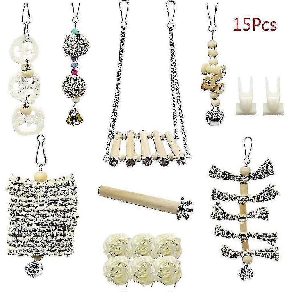 15pcs/set Pet Birds Cage Training Entertainment Pet Hanging Bell Stand Perches
