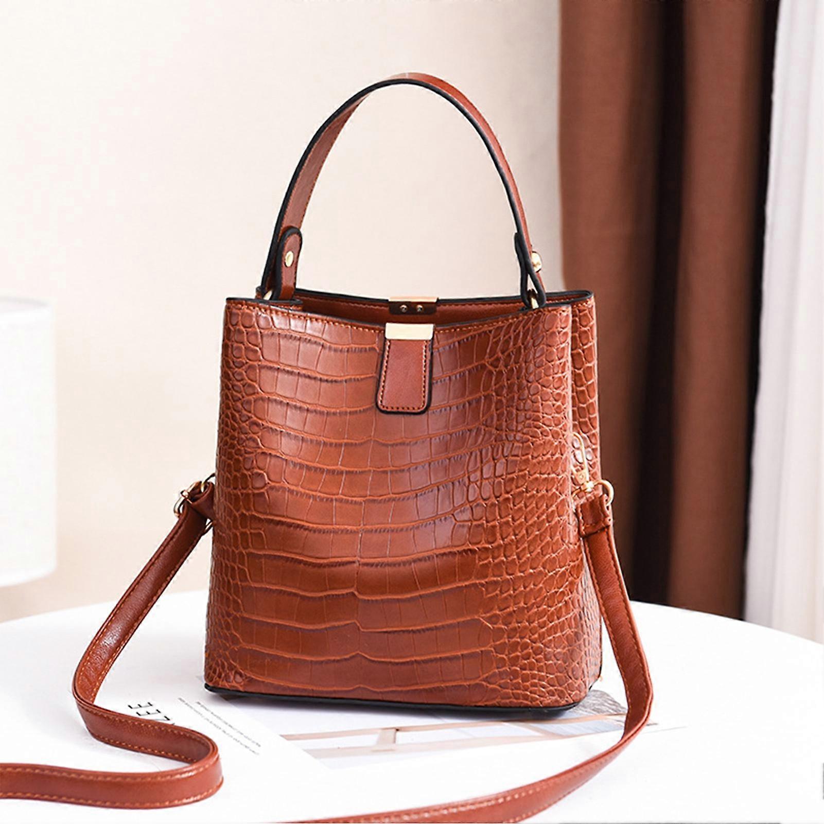 Women PU Bucket Bag Large Capacity 21x19x13cm Earthy Yellow