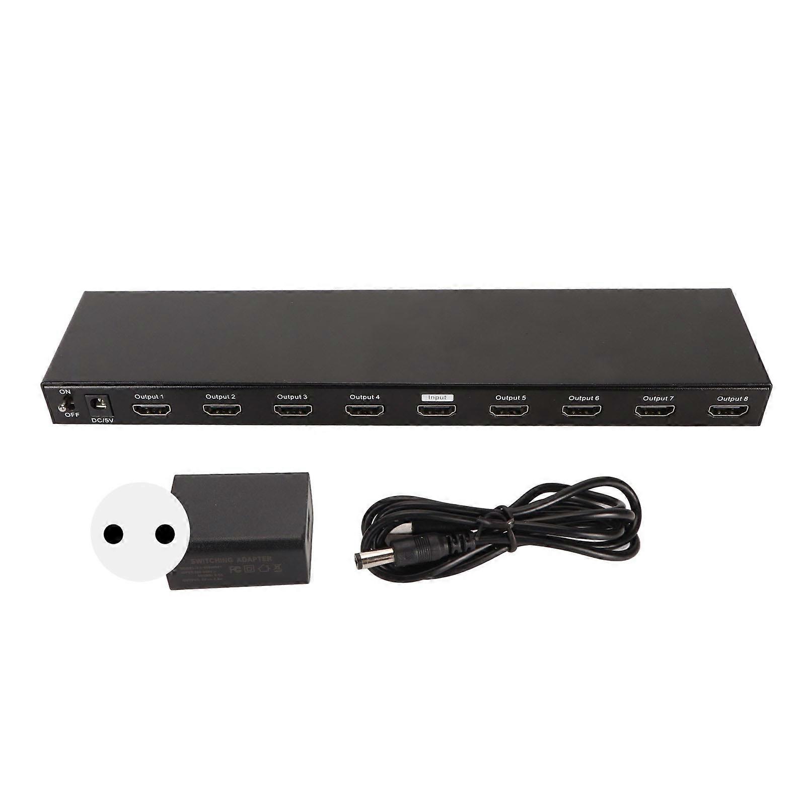 1x8 HD Multimedia Interface Splitter 4K 30Hz 3D 1 in 8 Out HD Multimedia Interface Splitter for TV Projector 100‑240V EU Plug