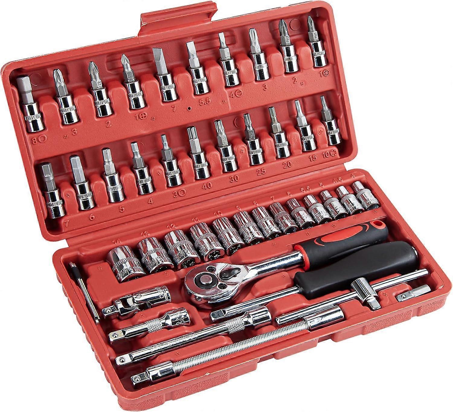 46 Pieces 1/4 inch Drive Socket Ratchet Wrench Tool with Set, Bit Socket Set Metric and Extension Bar