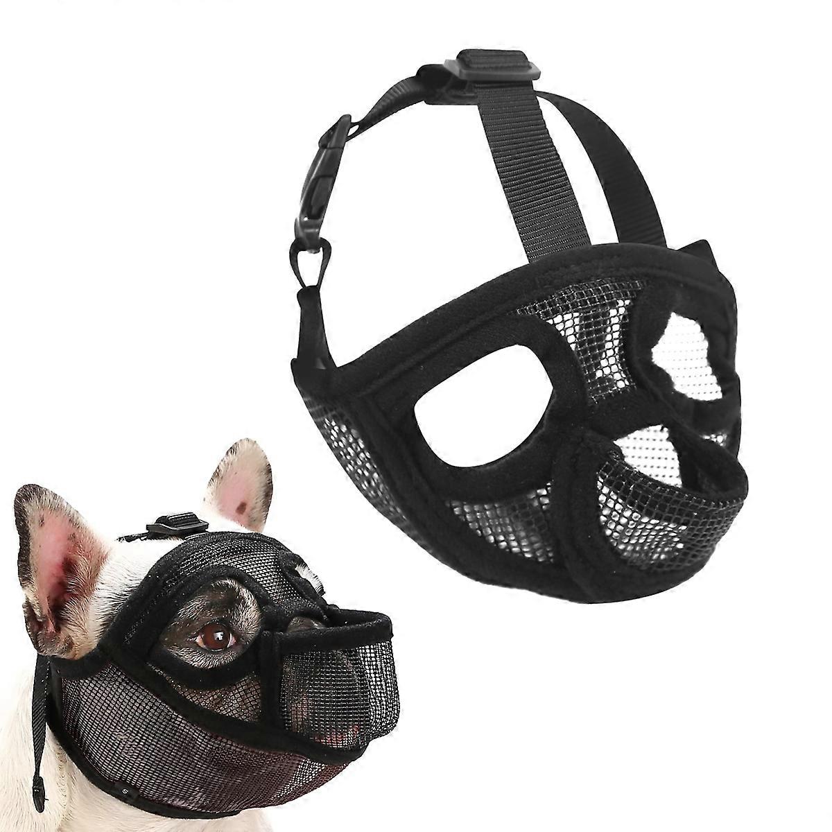 Bulldog Muzzle, Short Snout Dog Muzzle, Mesh Muzzle with Tongue Out Design, Flat Face Dog Muzzle(Black)