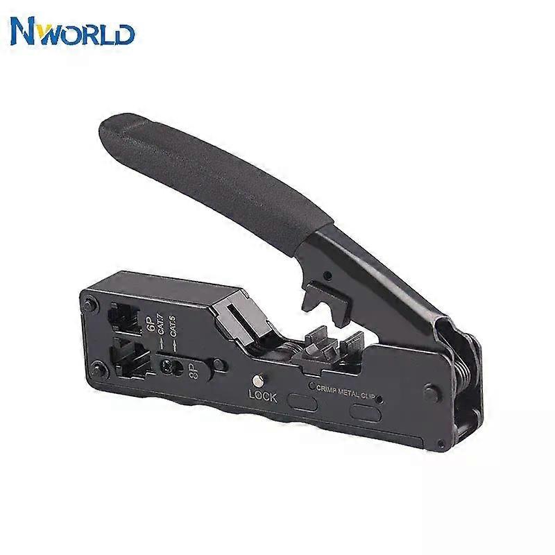 AMPCOM EZ-Type RJ45 Network Crimper - Crimp/Cut LAN CAT8/7/6A/6/5E (STP/UTP/With Tail Clip) & RJ11/12 TEL Modular Cable (AM-718)