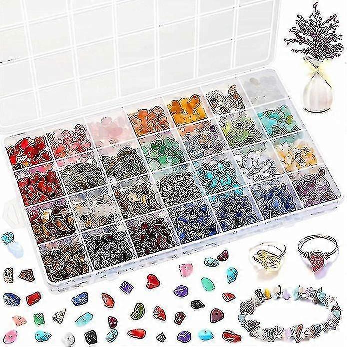 28 Ring Making Kits Natural Gem Beads Irregular Chips Stone Beads Kit