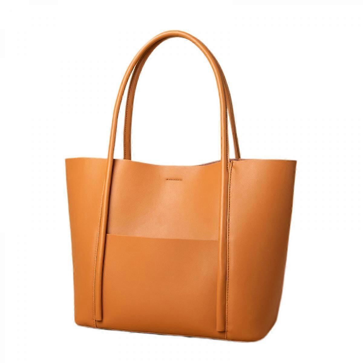 Genuine Leather Women'S Bag, Tote Bag, Summer Portable Large Bag, Cowhide Work Shoulder Bag, Large Capacity, Light Yellow