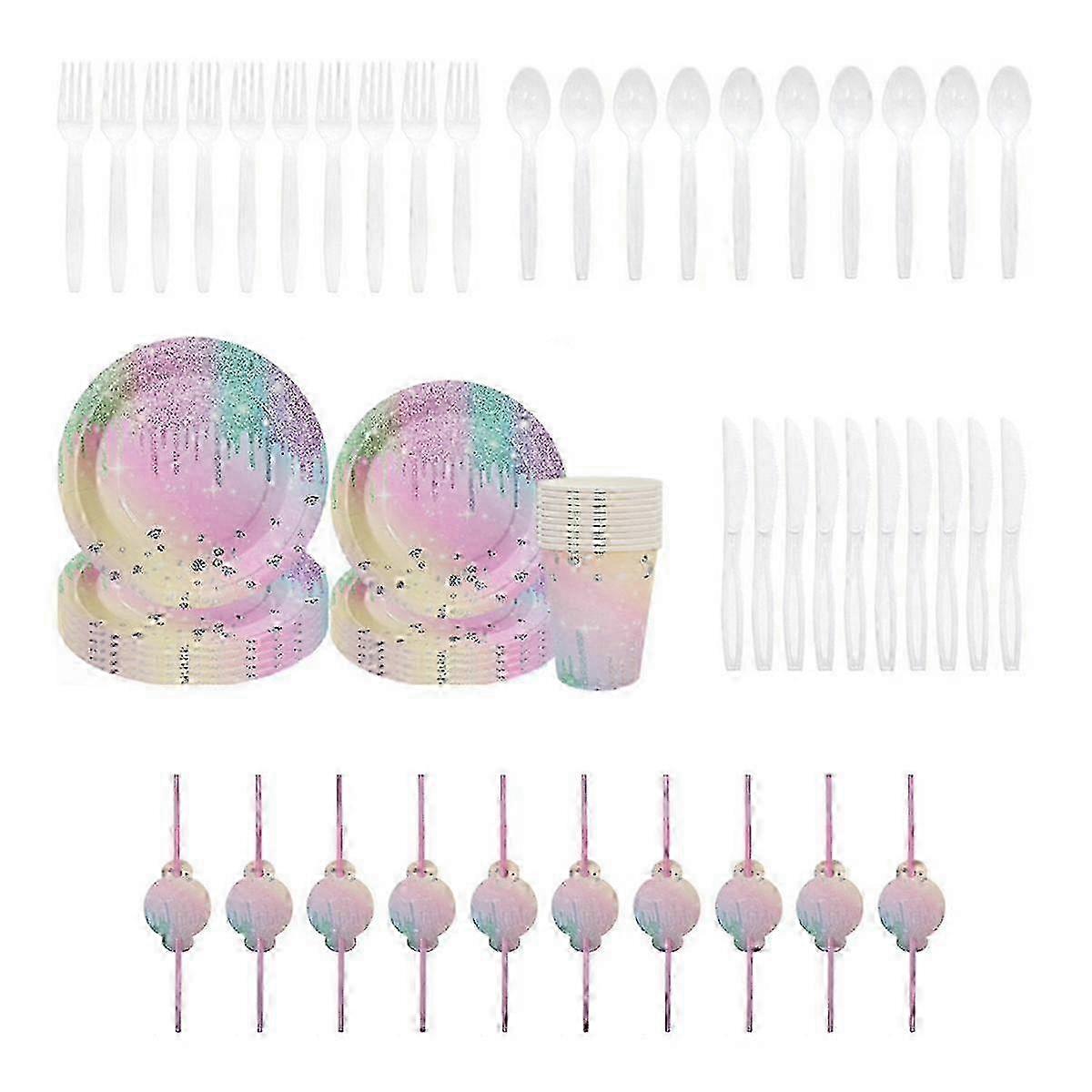 Gradient Birthday Disposable Tableware Macaron Paper Plate Cup A Diamond