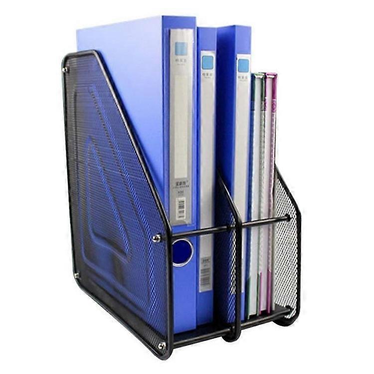 2 Compartments Desktop Organizer File Holder Magazine Rack Metal Wire Mesh Storage for Office Home