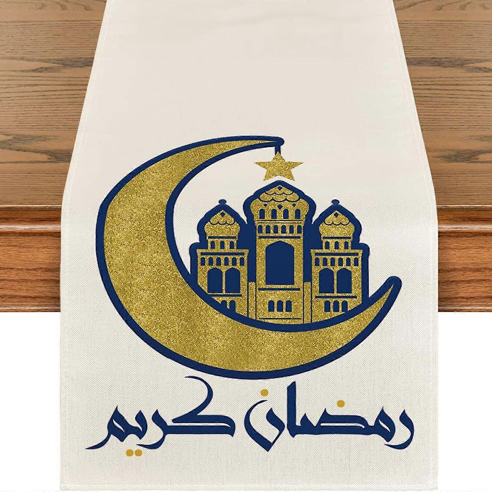 Festival Islamic Table Runner with Moon Shape Pattern Table Cloth Table Decoration Add Sophistication for Table Setting Multicolor