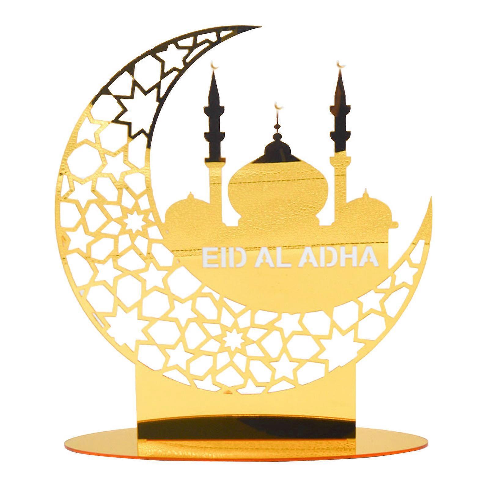Eid Mubarak Acrylic Ornament Hollow Moon Star Castle Art Crafts Decor for Home Islamic Muslim Ramadan Party Dining Table Decoration Gift  Gold