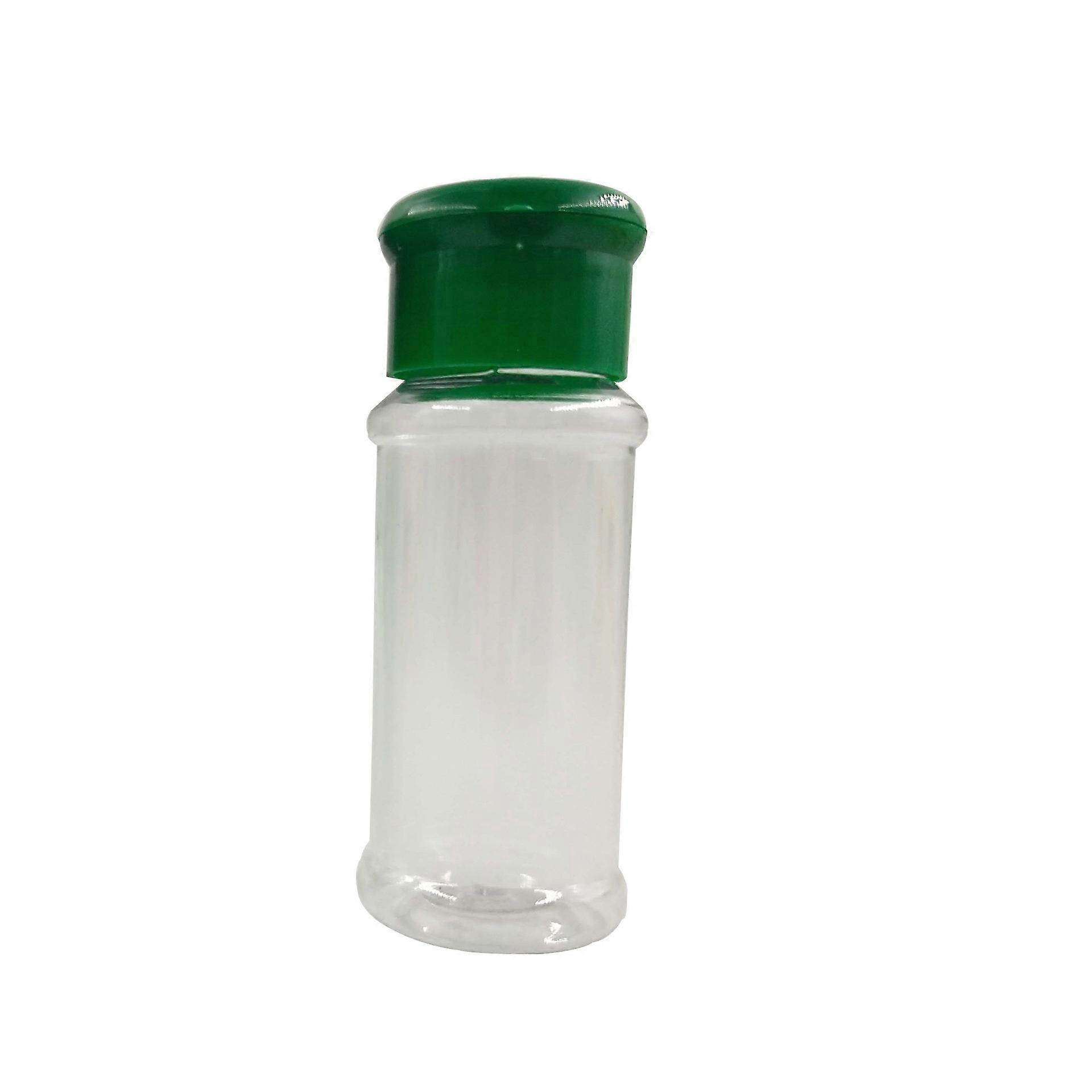 1 piece empty plastic spice jar, 100 ml, with green lid for easy storage