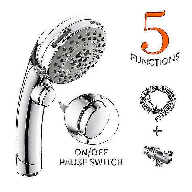 Handheld Shower Head with Stop Button Featuring 5 Spray Settings, Suitable for Various Shower Systems