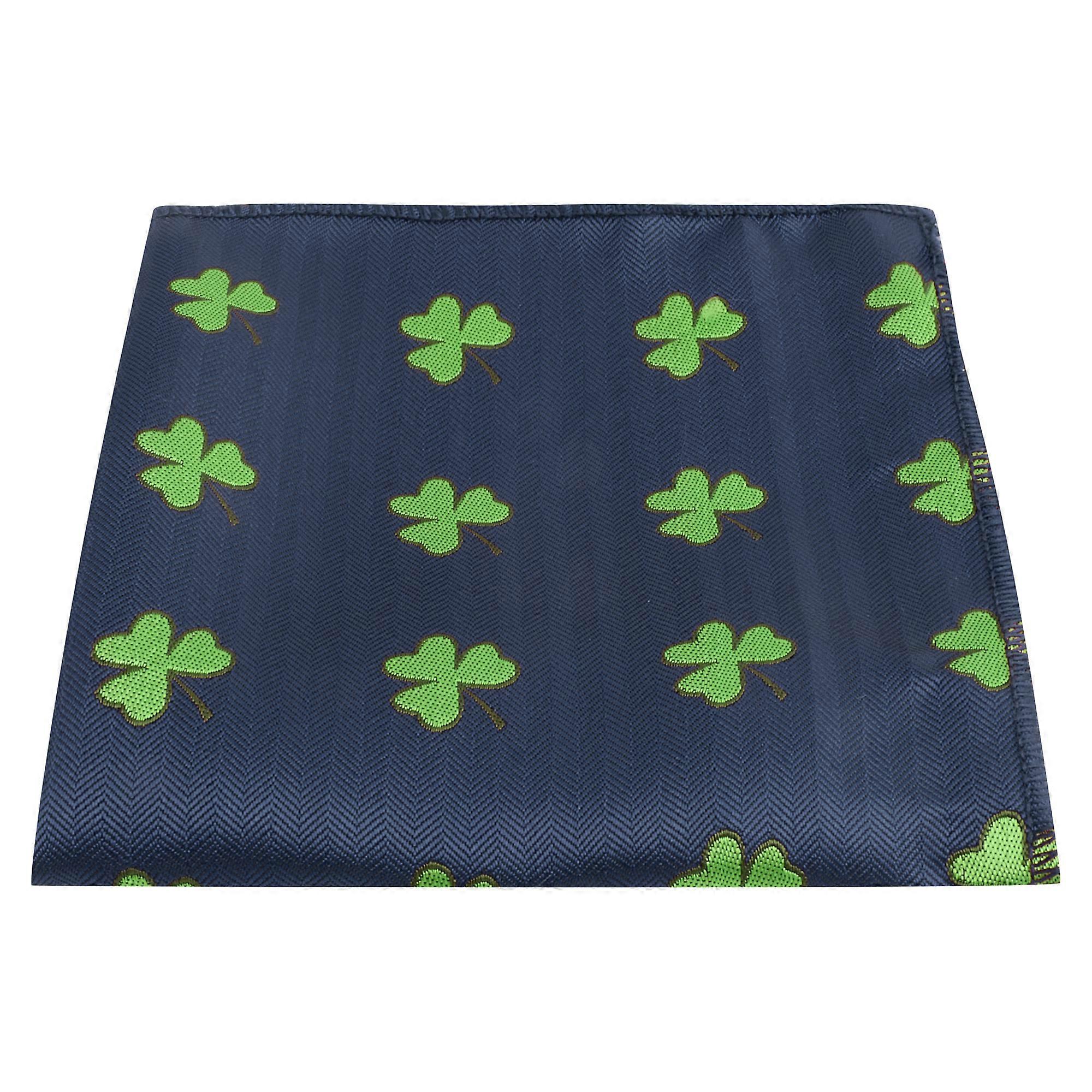 Navy Blue Shamrock Herringbone Pocket Square