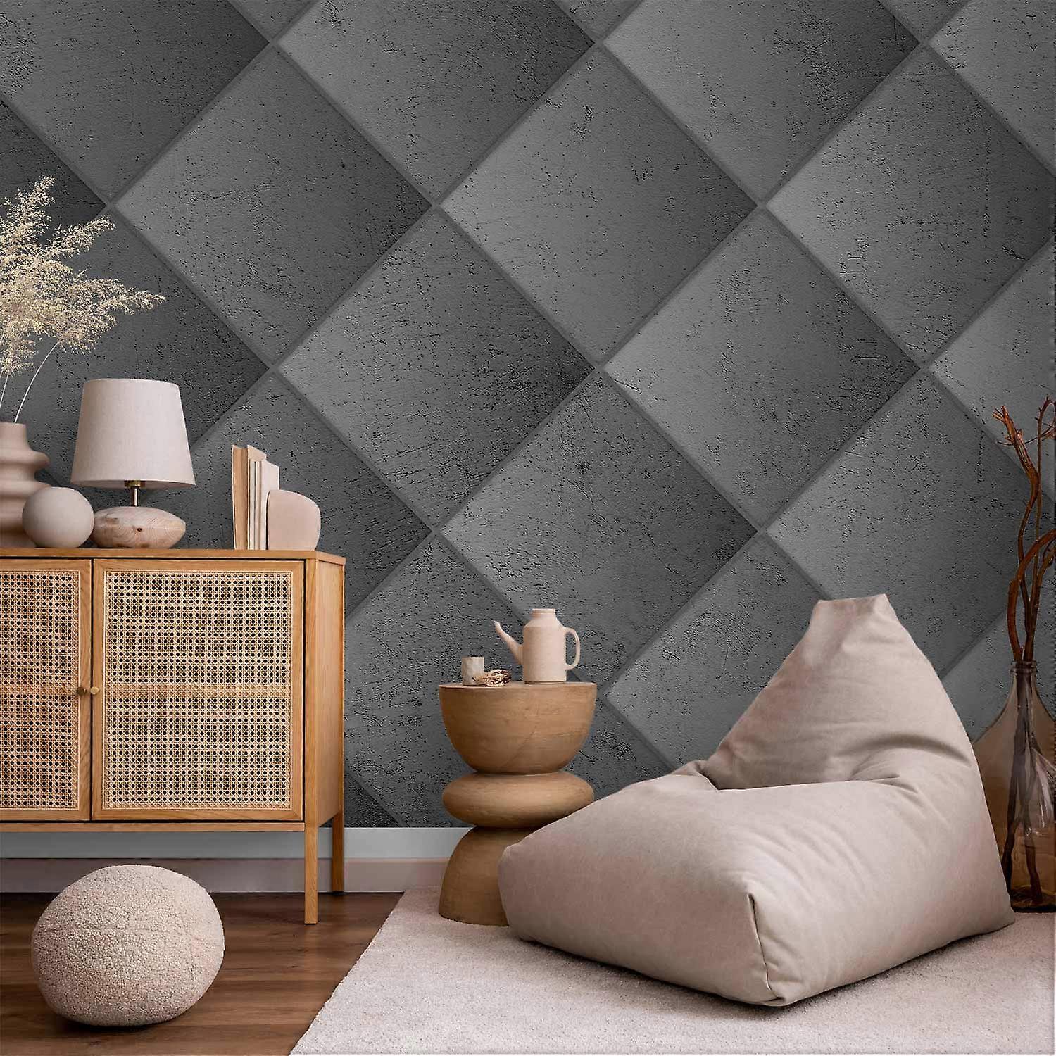 Self-adhesive wall mural - Grey symmetry - geometric pattern in concrete pattern with light joints