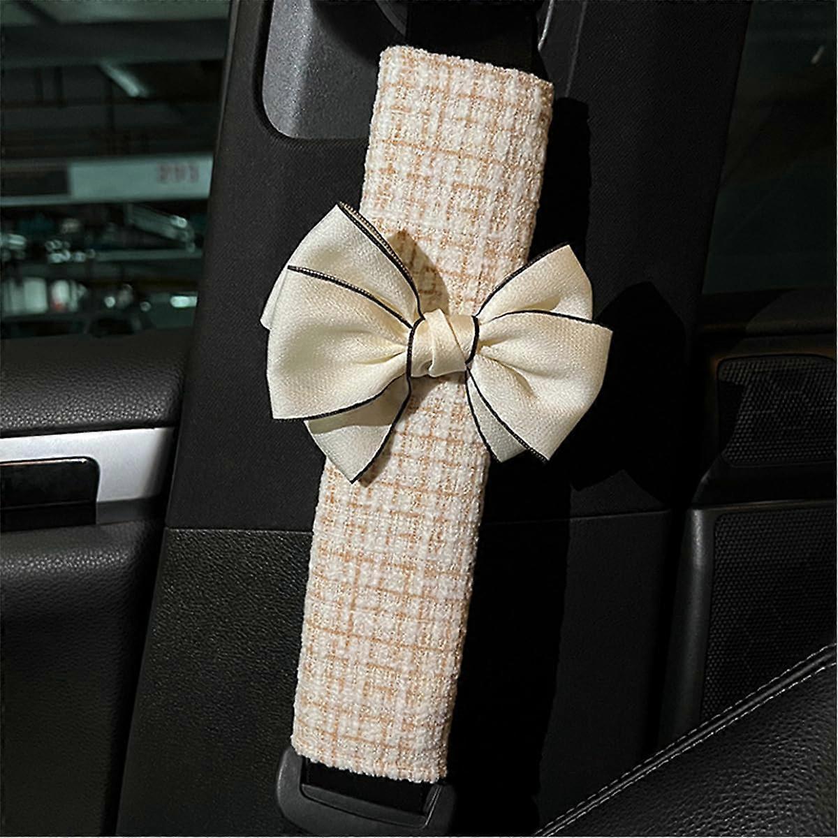 Safe Belt Pads For Car Seatbelt Protector Soft Shoulder Strap Covers Harness Pads With Bow Beige 2 Pack