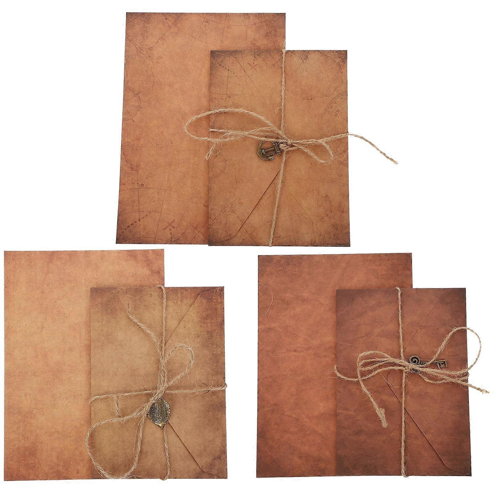 Retro Writing Stationery with Antique Looking Paper for Elegant Personal Letters in Chocolate Color 3 Sets