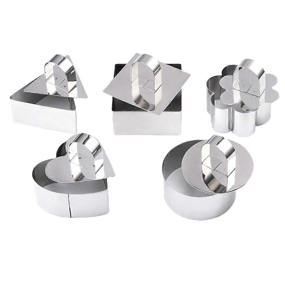 5pcs Stainless Steel Cake Moulds – Flower & Heart Shapes – Versatile Baking Tools for Mousse, Cookies & Desserts – Easy to Clean