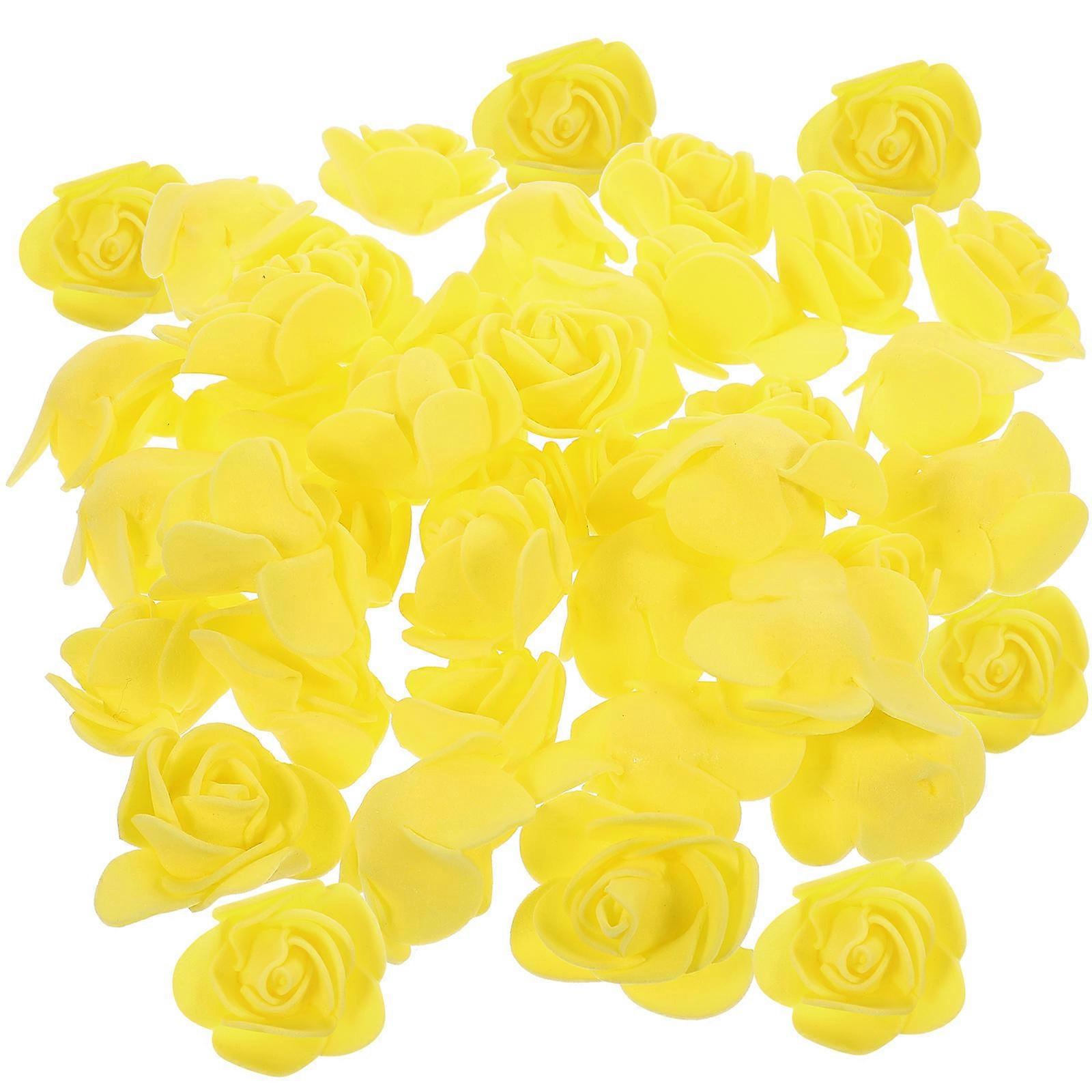Artificial Rose Simulation Flower Decor Diy Realistic Fake Rose Home Decor 3x3cm Yellow 60Pcs