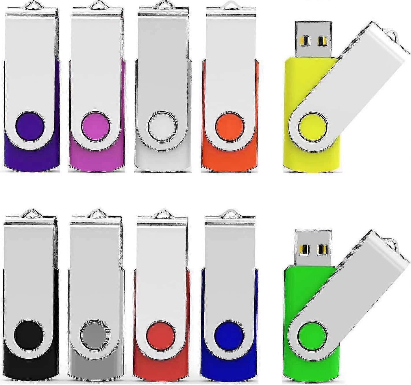 10pcs 16GB USB Flash Drive Pack, Swivel Thumb Drive Bulk Memory Stick for Data Storage
