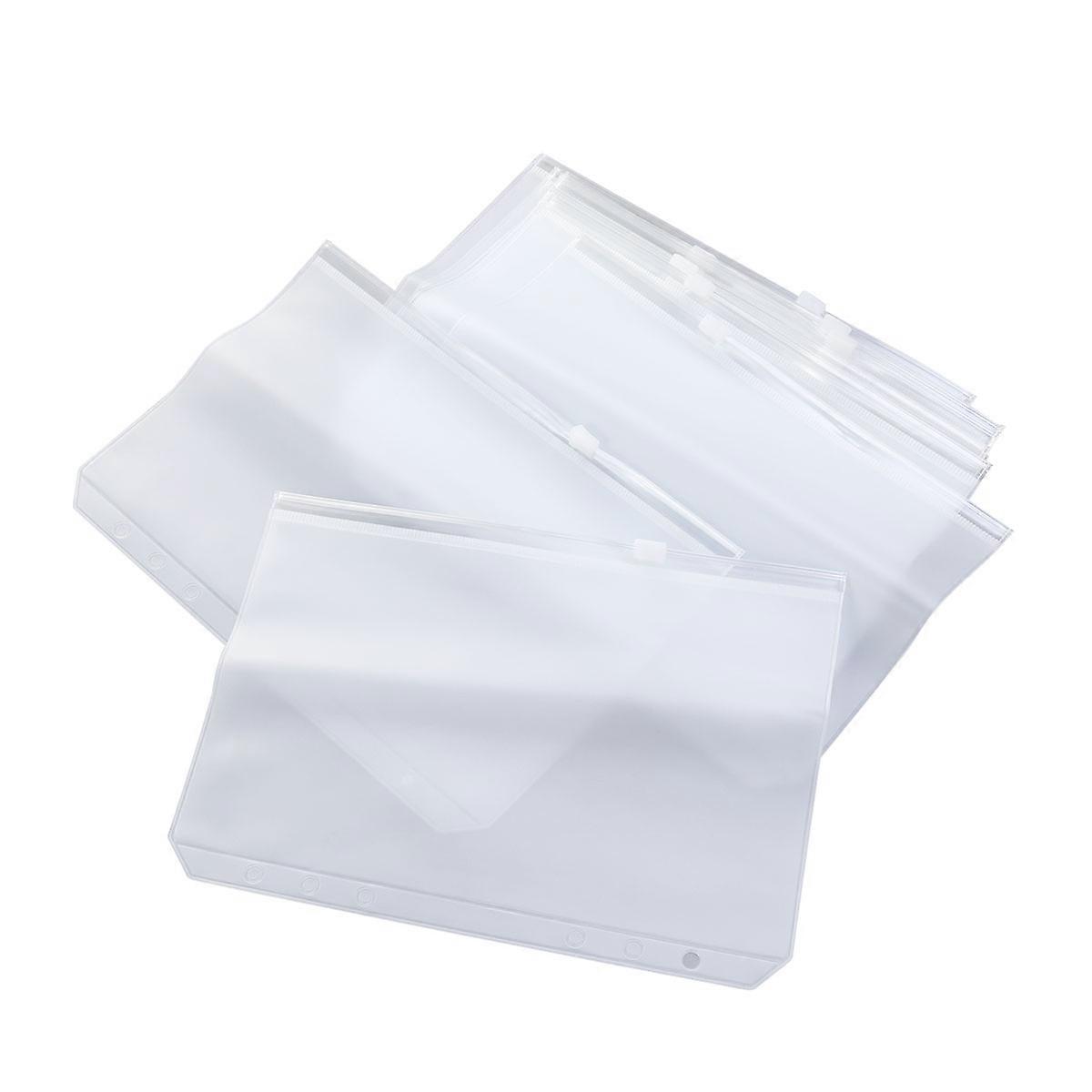 Zippered Binder Pouch A5 Zipper Paper Storage Bag Rectangular Shape Travel Use PP Material 12Pcs