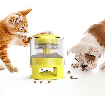 Dog and Cat Food Dispenser - Pet Toy with Automatic Button - Slow Feeder Intellectual Training for Small Dogs (Yellow)