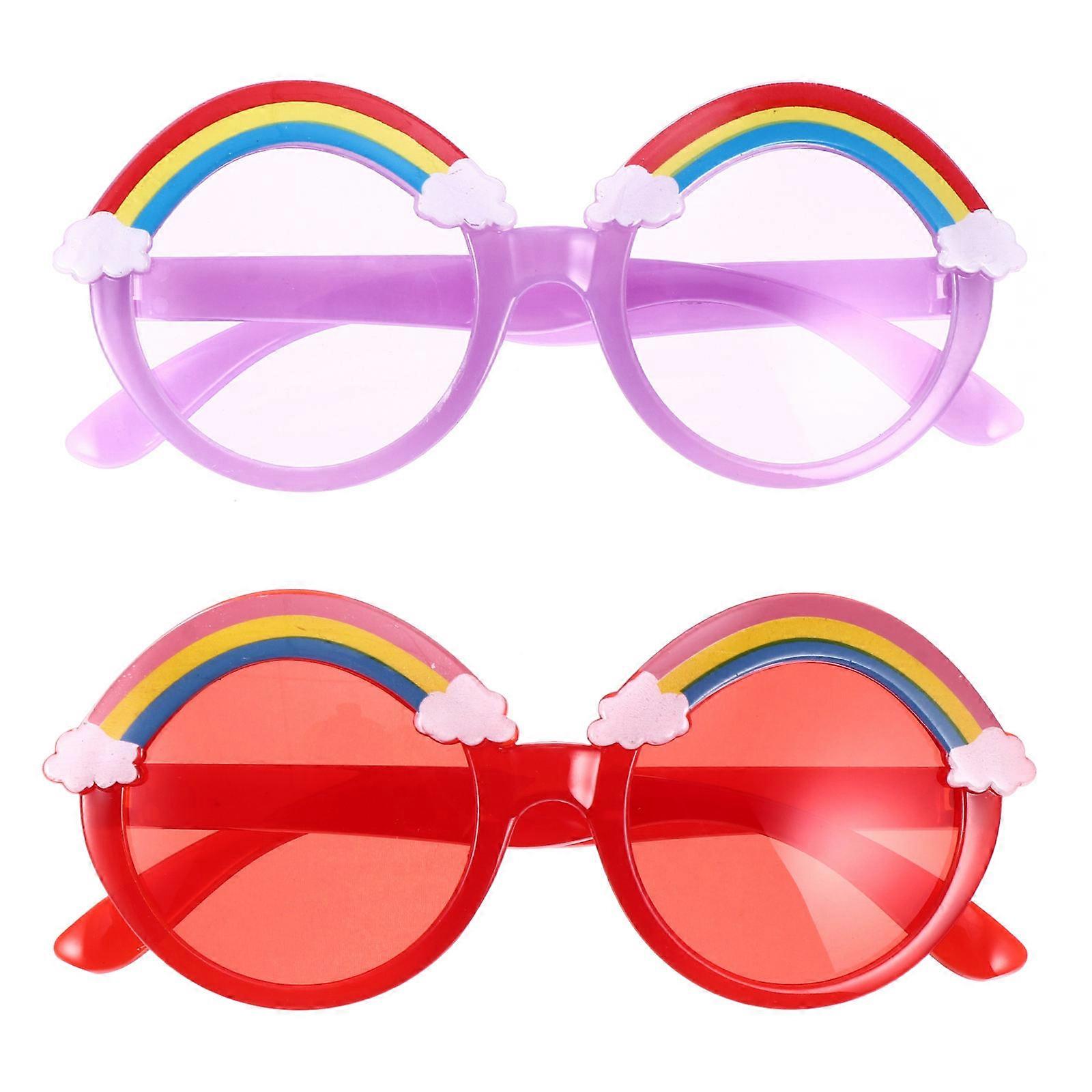 Adorable Kids Eyewear with Round Frames Made of PC Material for Decoration Use Green 2 Pairs