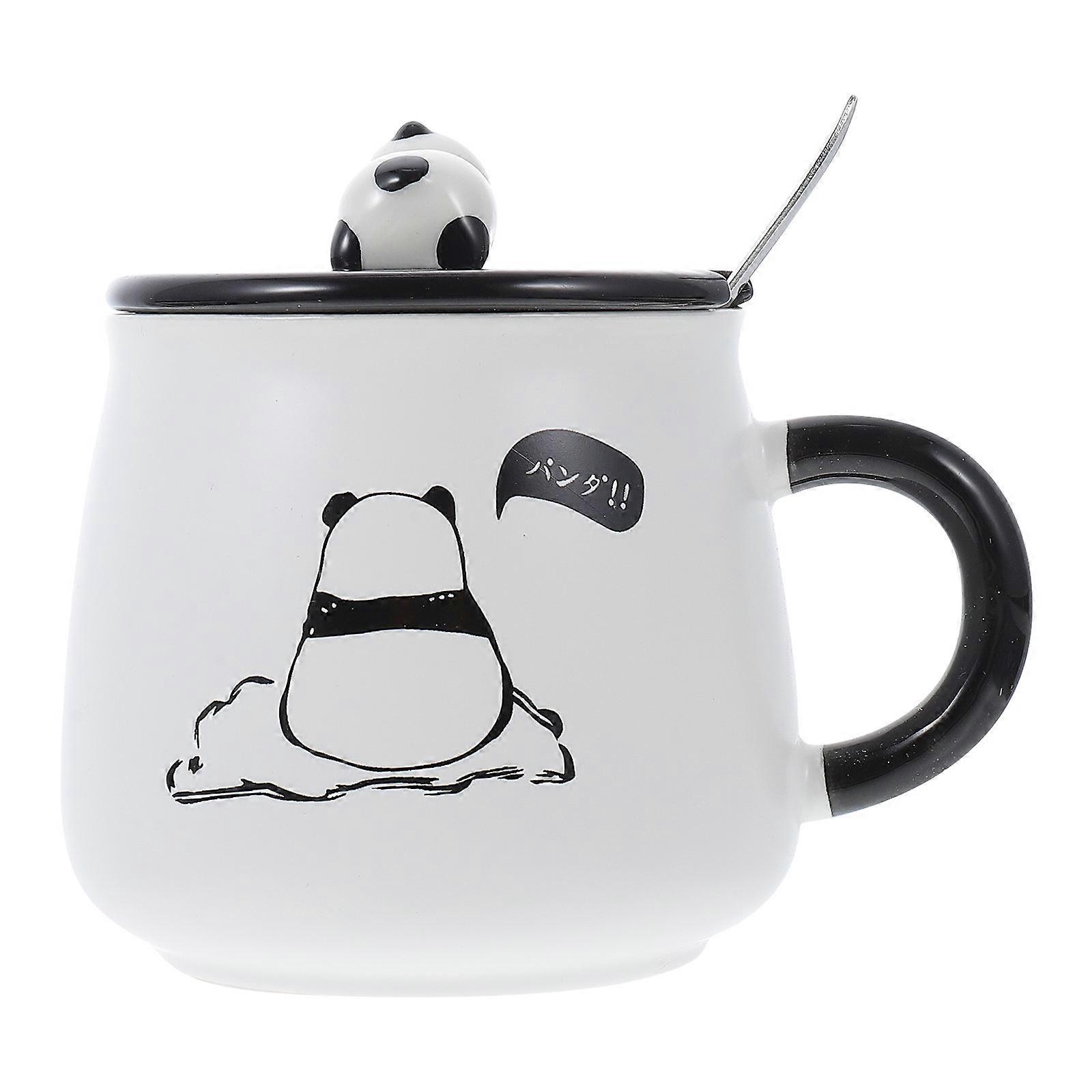 Cute Mug Panda Pattern Coffee Storage Cup Home Ceramic Beverage Storage 1Set