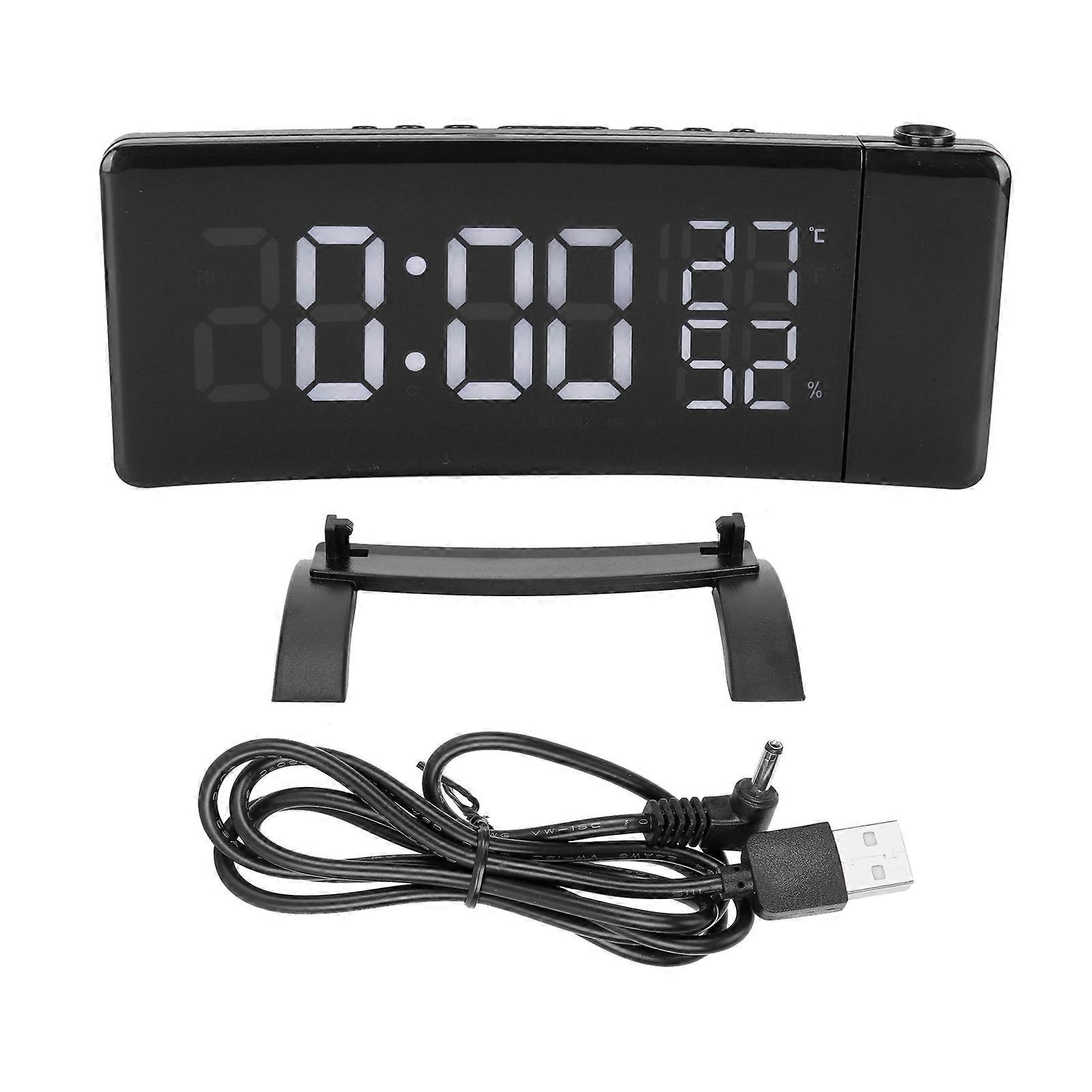 LED Rotating Projection Alarm Clock, Temperature and Humidity Indicator, with FM Radio and USB Charging