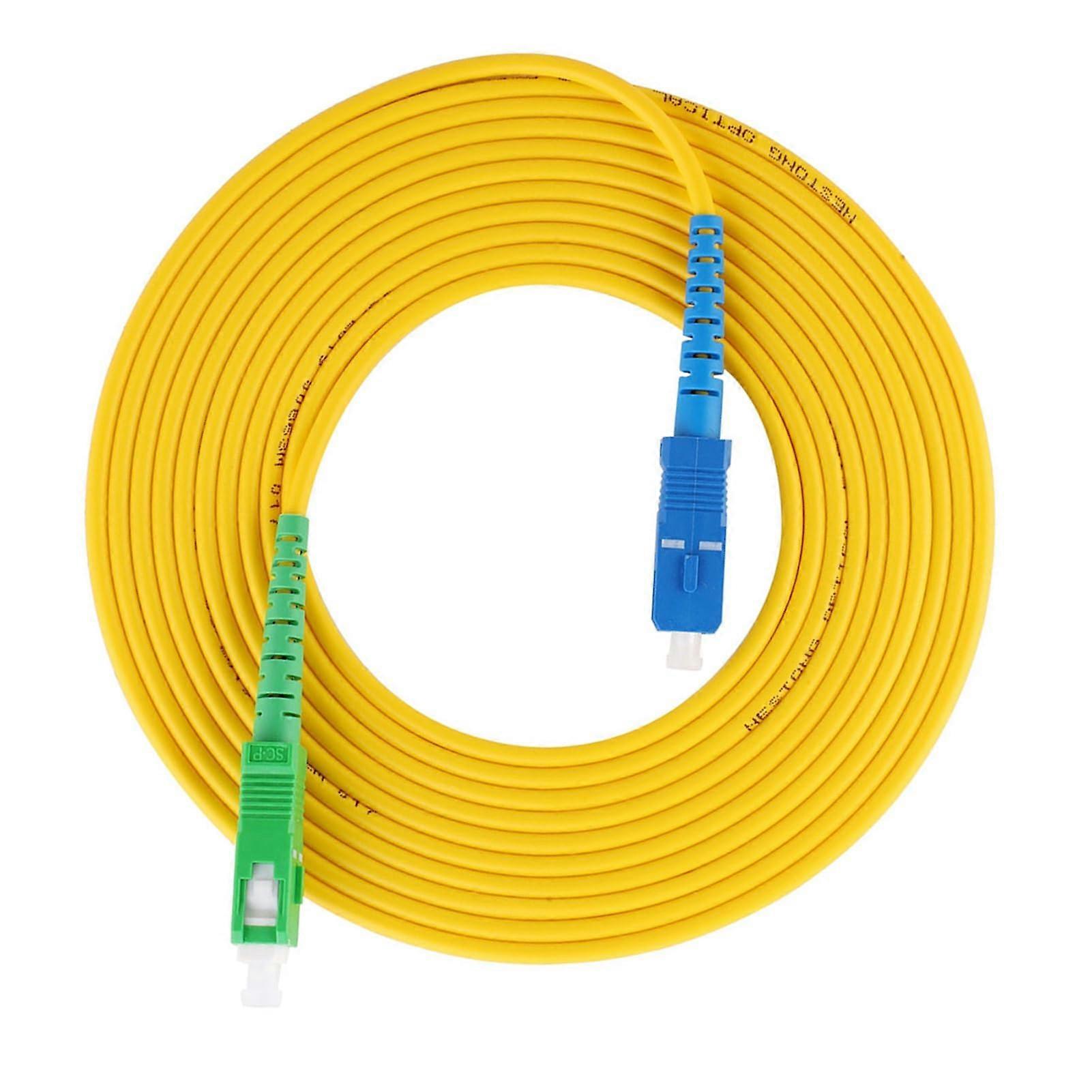Singlemode fiber optic patch cord with SC/APC to SC/UPC interface, 15 meters in length, PVC jacket, ideal for networking.