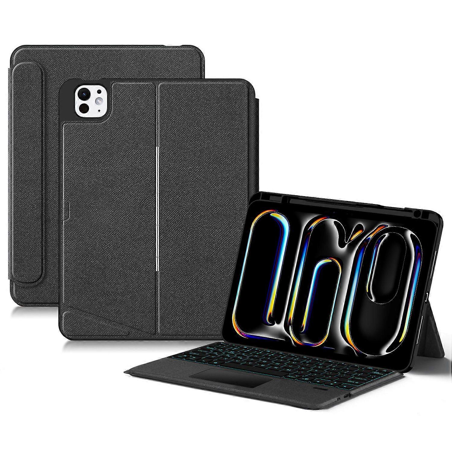 For iPad Pro 11 (2024) (M4) Leather Case+Bluetooth-compatible Keyboard with Backlight Trackpad