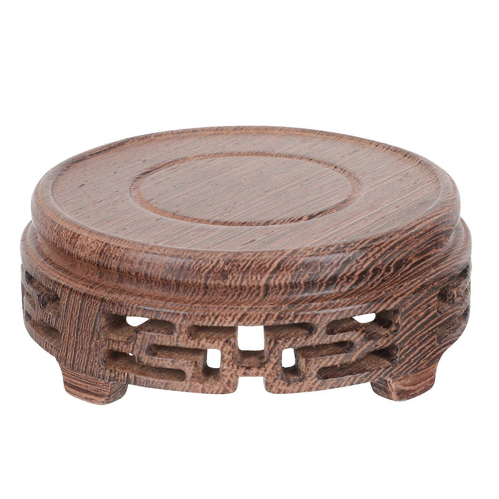 Retro Style Wooden Flowerpot Base Stand for Heavy Pots and Vases, Medium Wood Tray Holder for Teaware and Flower Display