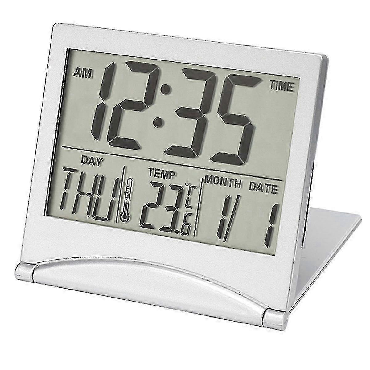 Digital Travel Alarm Clock - Foldable Calendar Temperature Timer LCD Weather Forecast Clock B