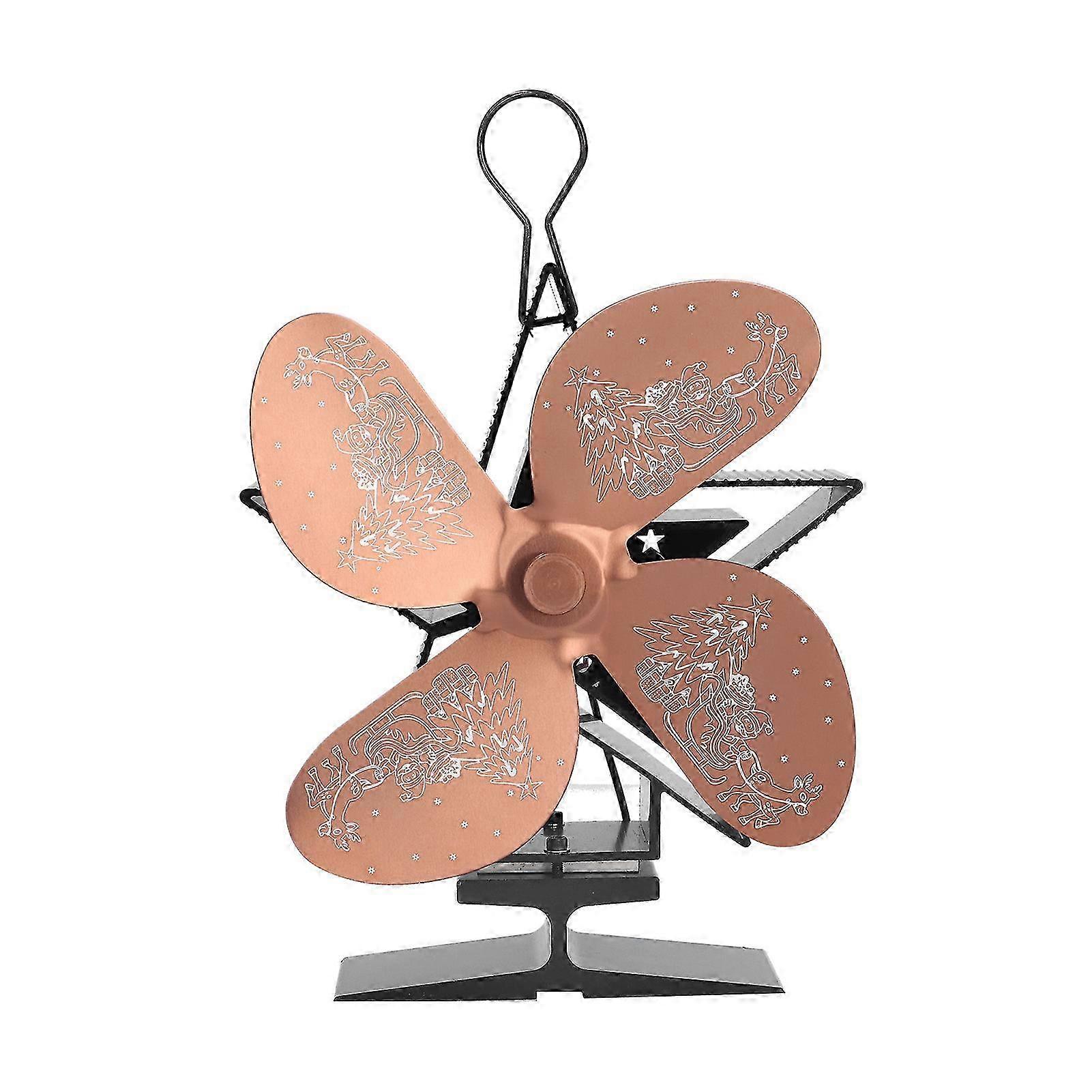 4 Blades Heat Powered Fan with Santa Claus Design for Fireplace Heat Distribution and Warm Air Circulation, Bronze