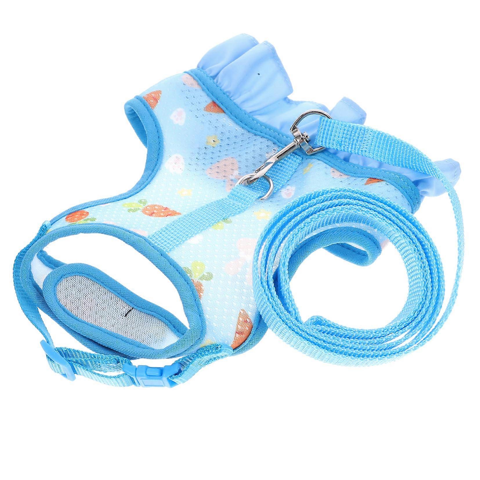 1 set rabbit harness leash, pet rabbits outdoors, pet tether, running rope for rabbits, ferret walking rope, polyester sky blue