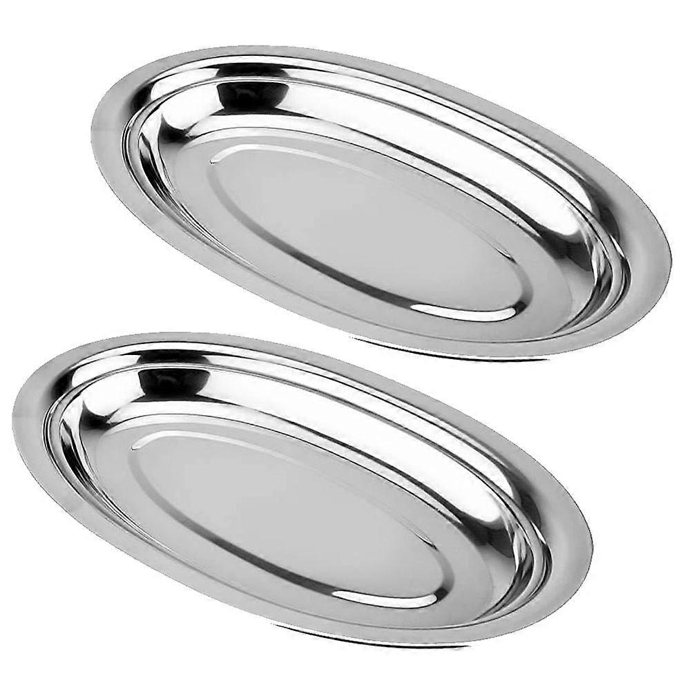 Silver Stainless Steel Plates Oval Shape Plates Fruit Tray 2Pcs Set