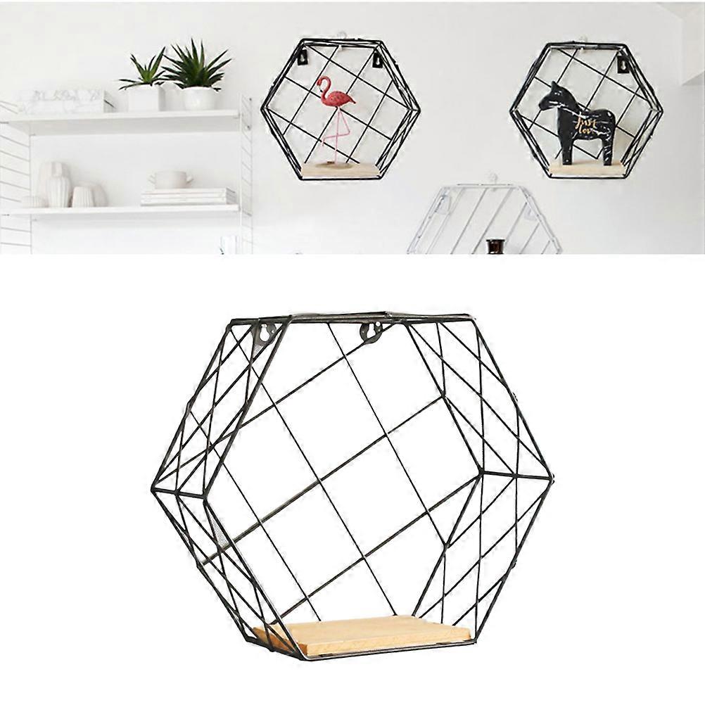 Wall Display Holder Hexagonal Shelf Iron Organizer Industrial Room Black S 9.1×7.9×3.9in 1Set