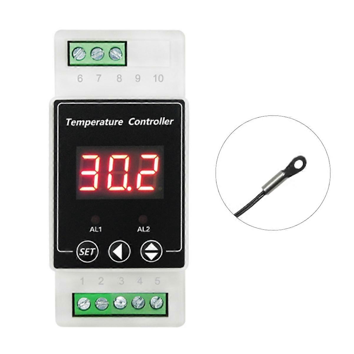 LED Rail Thermostat AC220V 2-Way Relay Din Rail Mounted Controller Heating and Cooling Temperature Alarm Controller A
