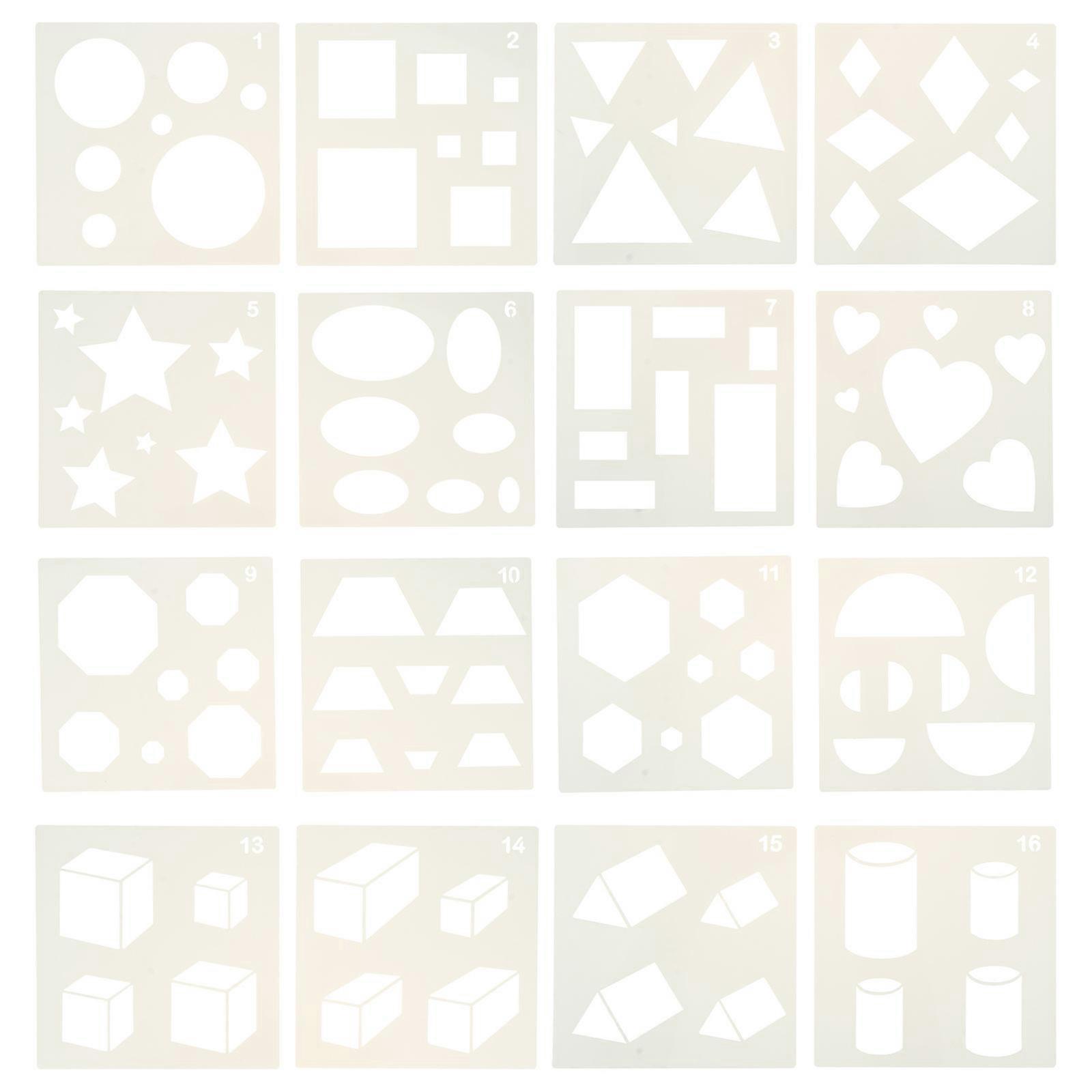 Geometric Templates 16Pcs Multi Pet Paint Stencil for Kids Boosts Creativity