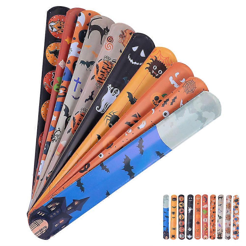 50pcs Halloween Slap Bracelets Random Patterns Wristbands for Carnival Party Favors Lightweight Comfortable for Halloween Events
