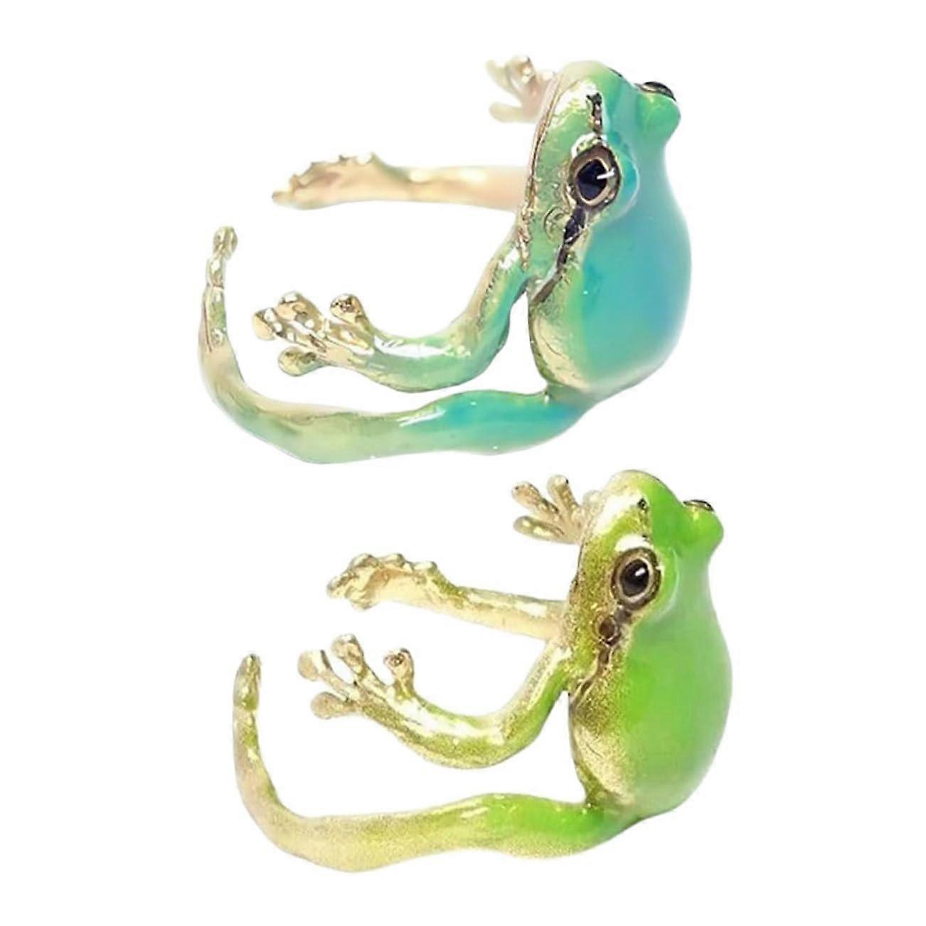 Frog Ring Pack of 2 - Adjustable Frog Ring Set for Party, Green