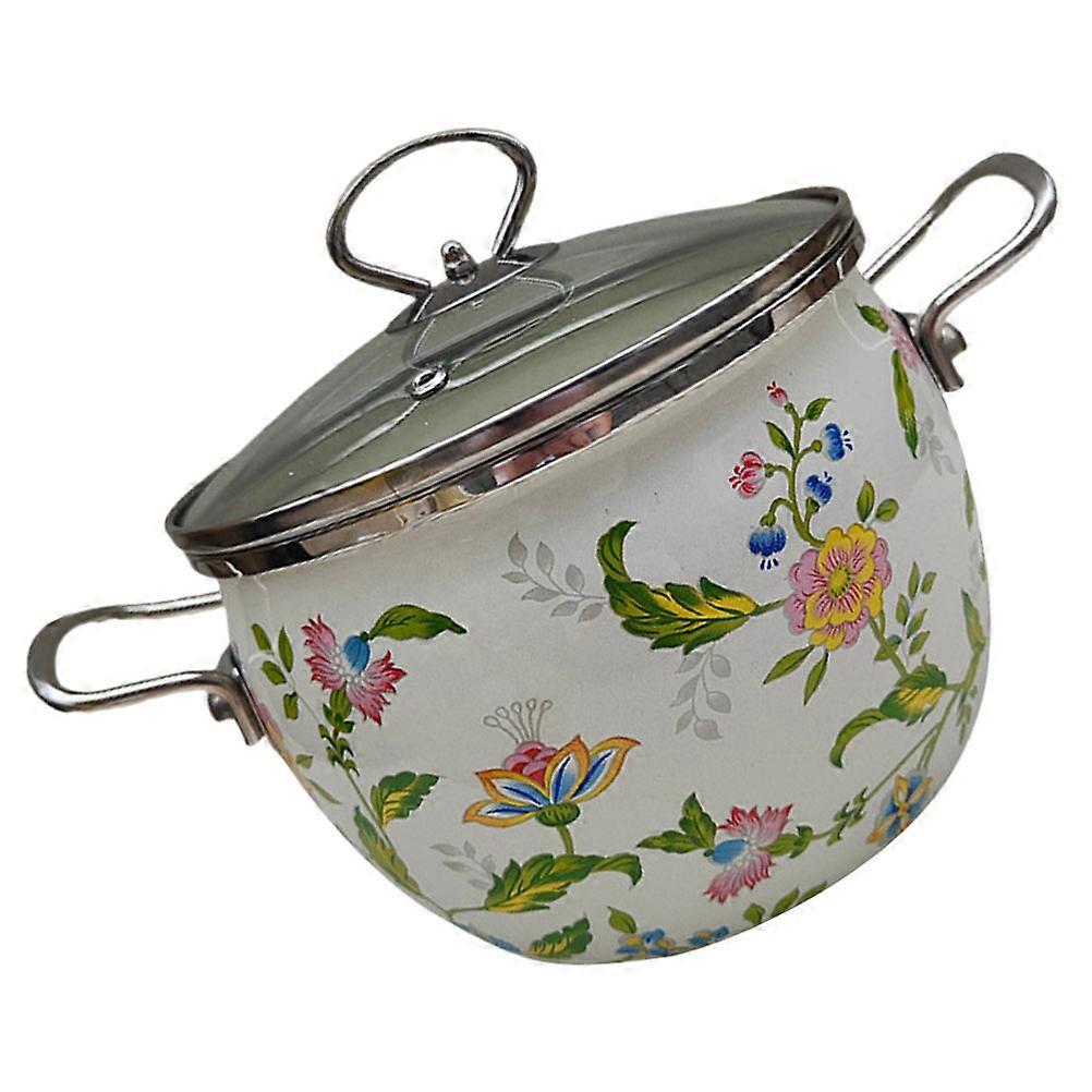 Vintage Enamel Stockpot with Lid, Double Handle Stew Pot, Lightweight for Home Cooking and Housewarming Gifts